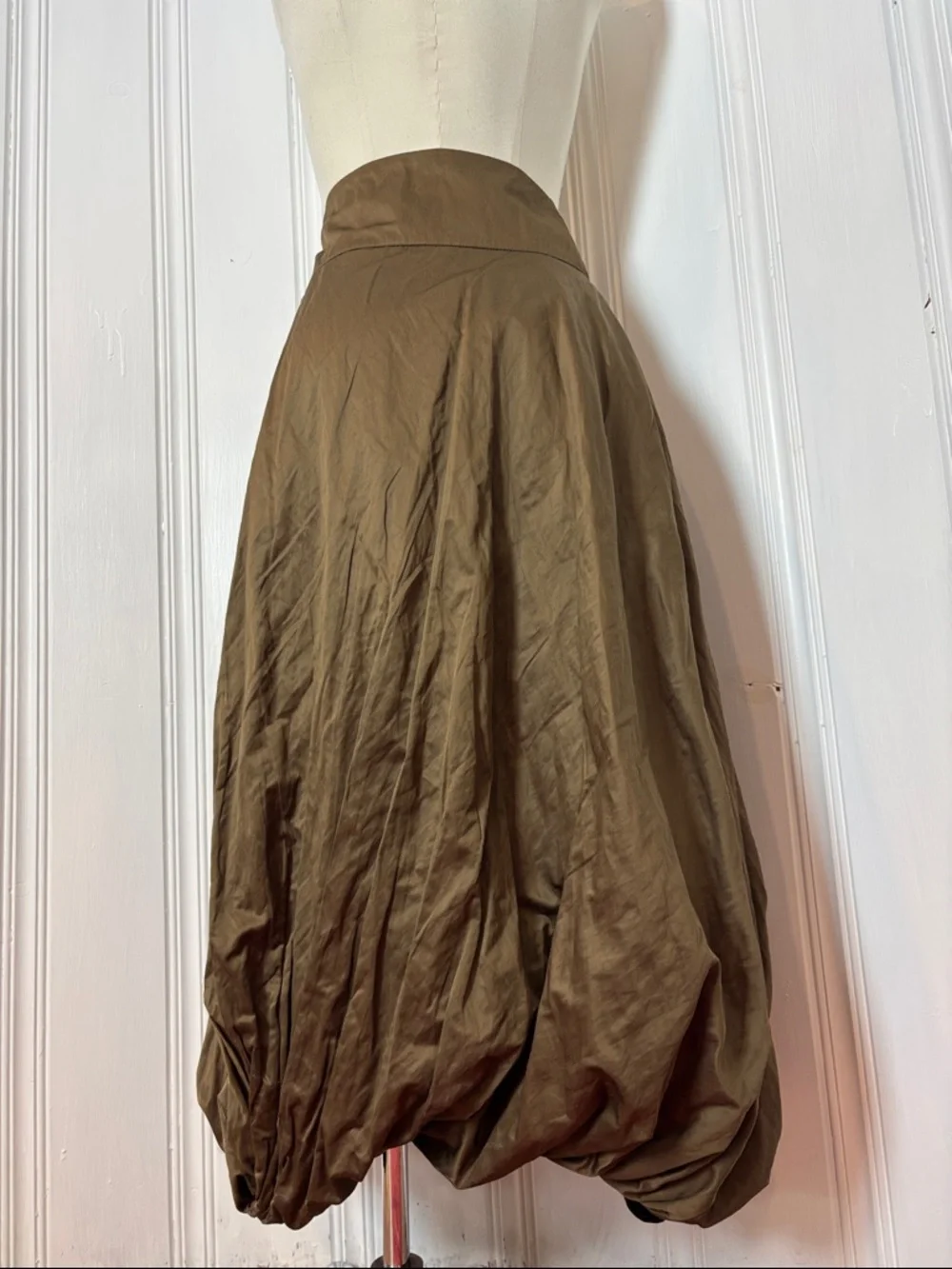 SARAH PACINI Designer Khaki Metallic Bubble Skirt Maxi Length Avant Garde Size 4 - Picture 3 of 7